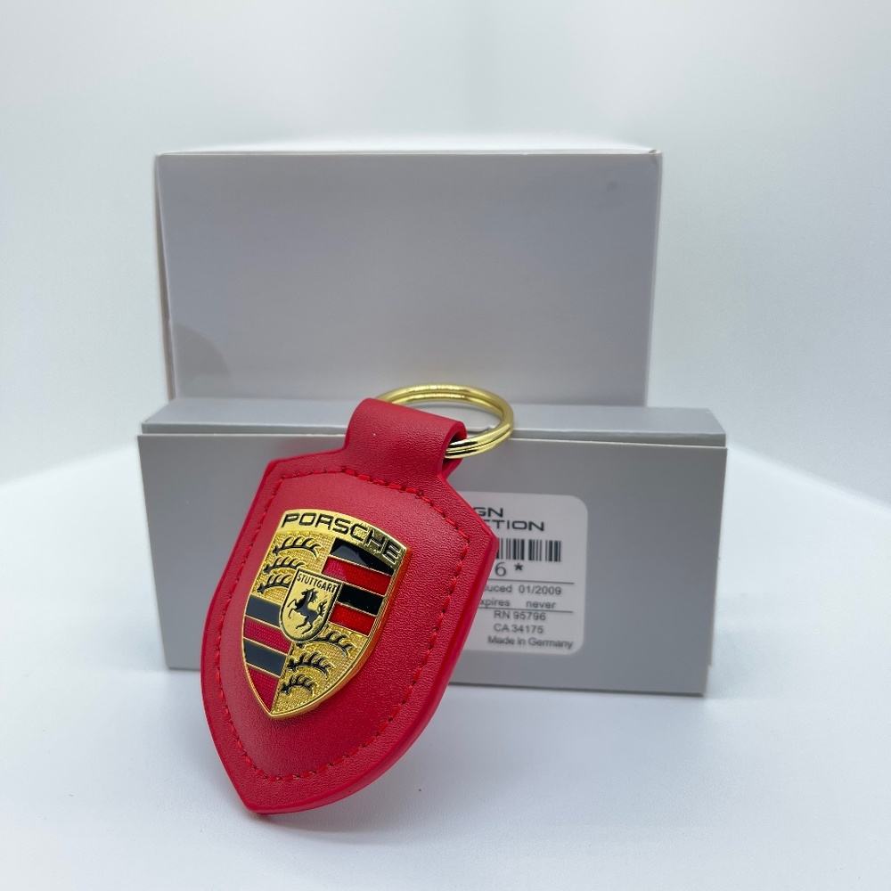 PORSCHE Leather KeyFob Keyring Keychain RED new